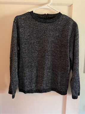 Vintage Shimmer Crewneck Knit Sweater in Sliver/Black
